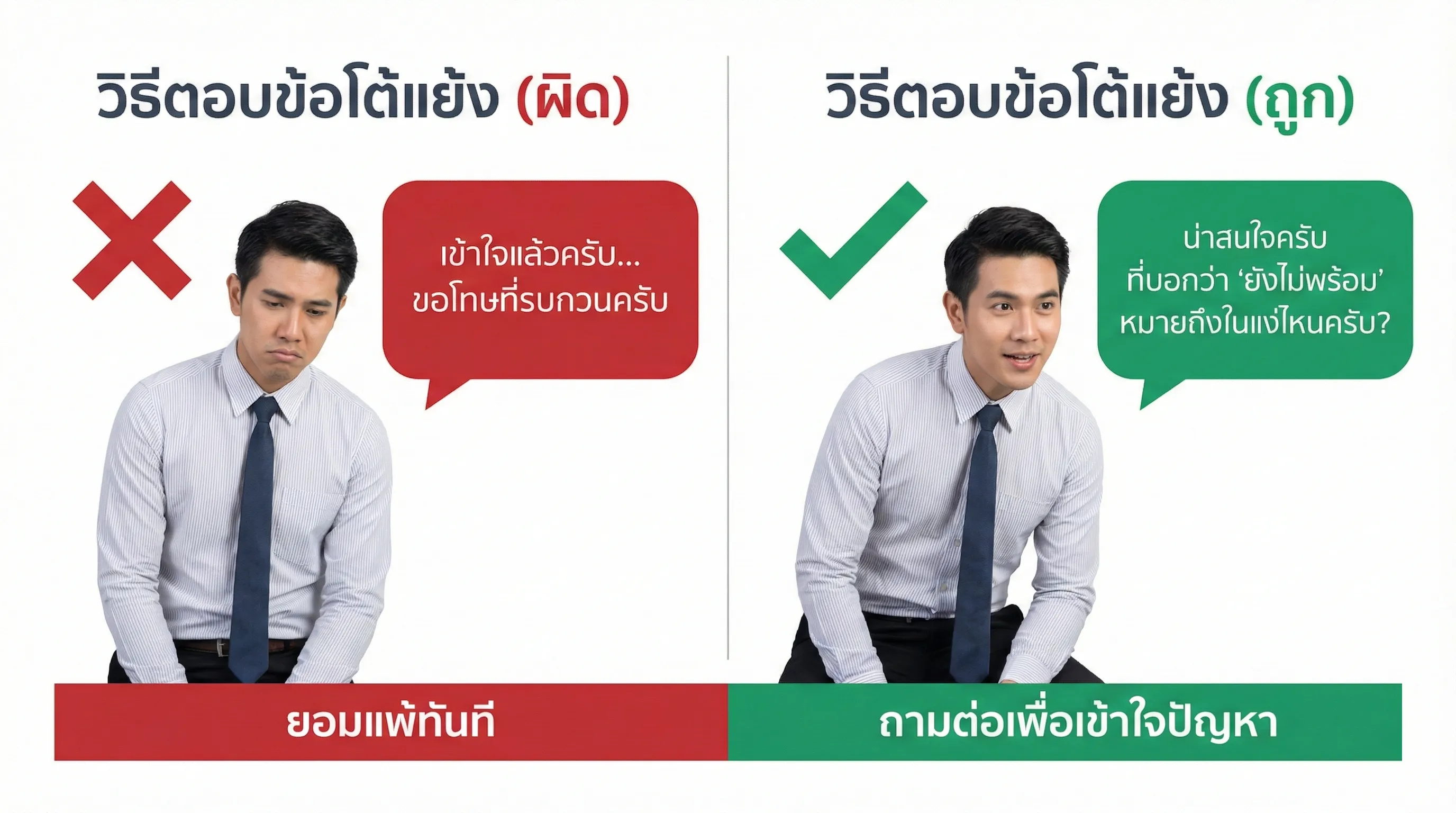 เปรียบเทียบวิธีรับมือข้อโต้แย้ง แบบผิดและถูก