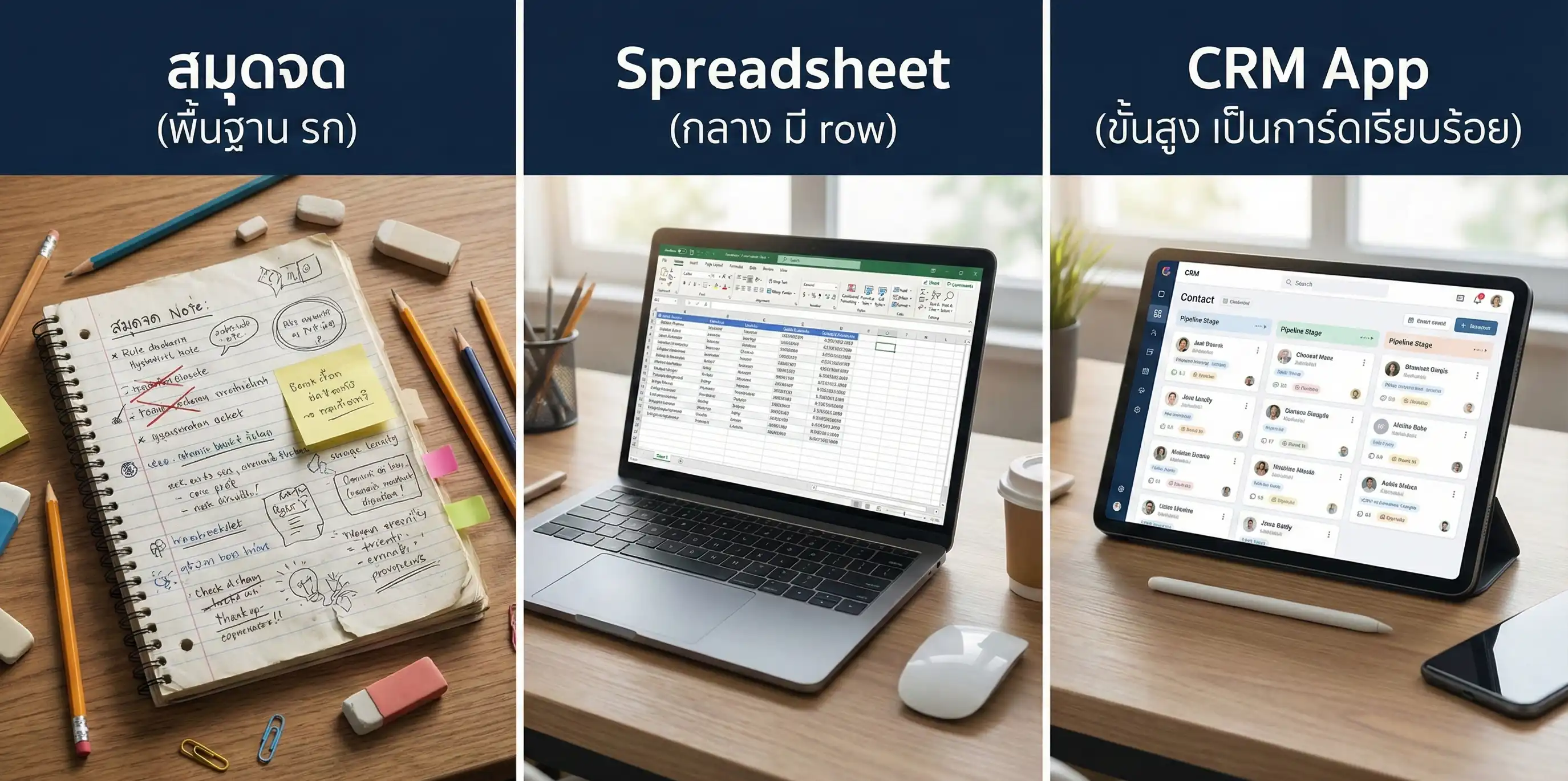 เปรียบเทียบ CRM, Excel, สมุดจด